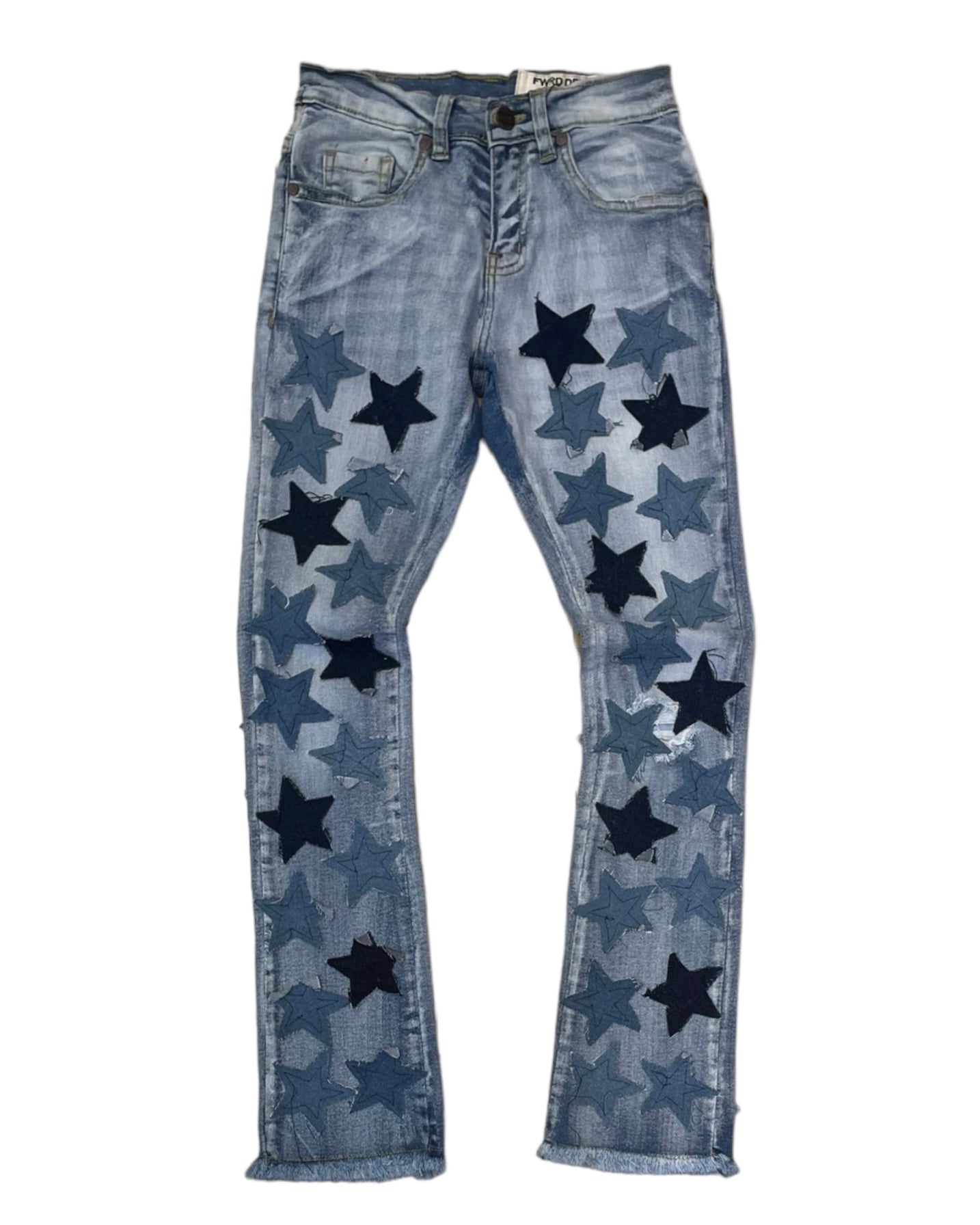 ice blue starry stacked jeans for junior boys