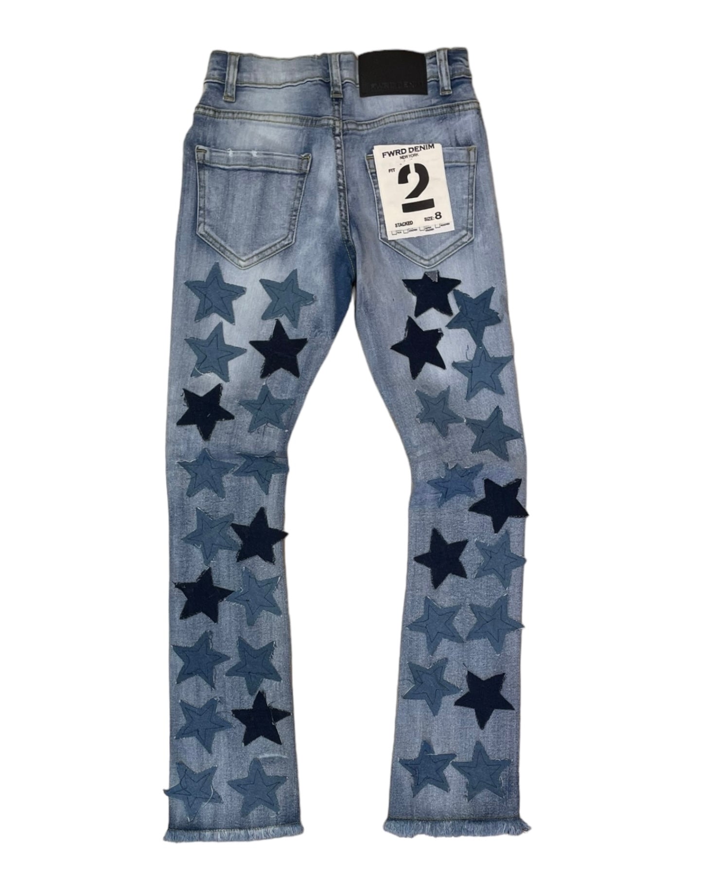 ice blue starry stacked jeans for junior boys