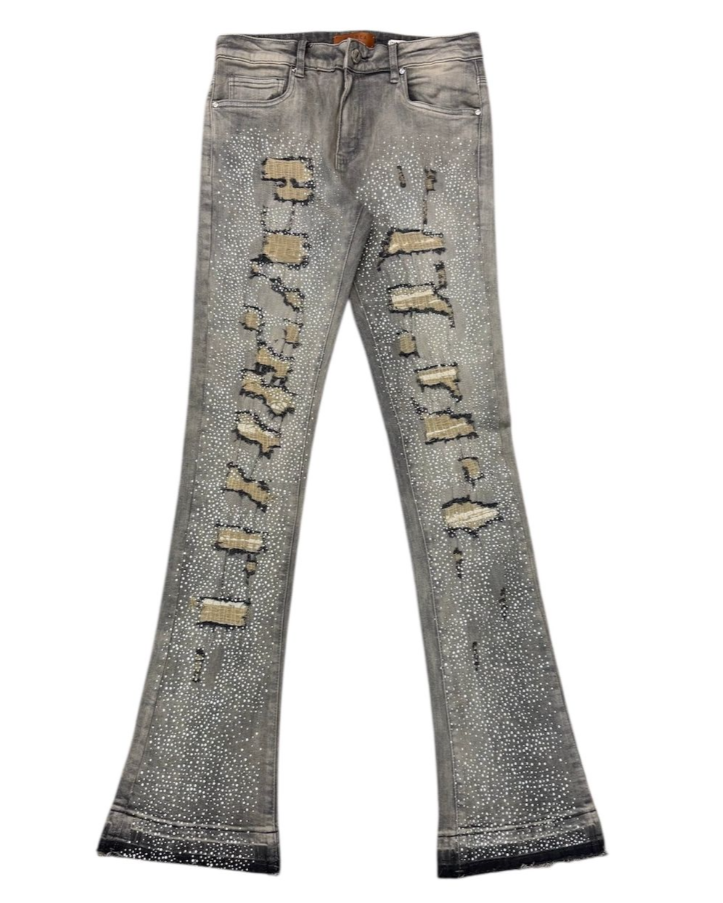 Distressed Rhinestone Flare Jeans