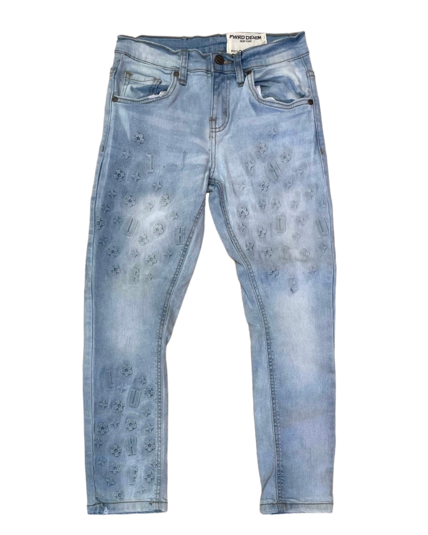 junior boys logo embossed skinny jeans ice blue 