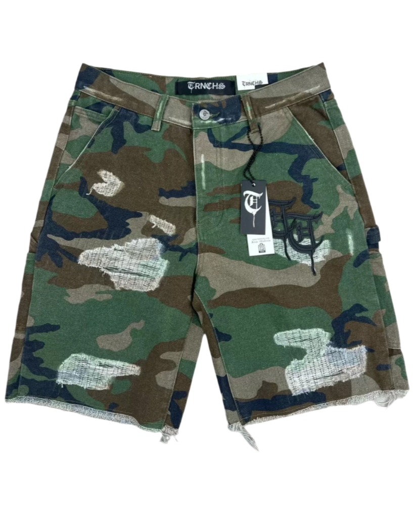 trnchs jeneen camo jean shorts 