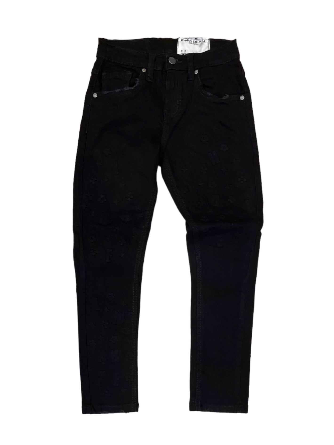 junior boys logo embossed skinny jeans jet black