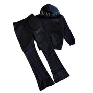 Black hoodie and pants set with text on a white background