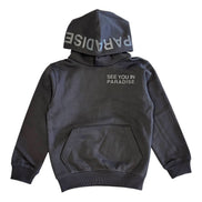 Black hoodie with text on a white background