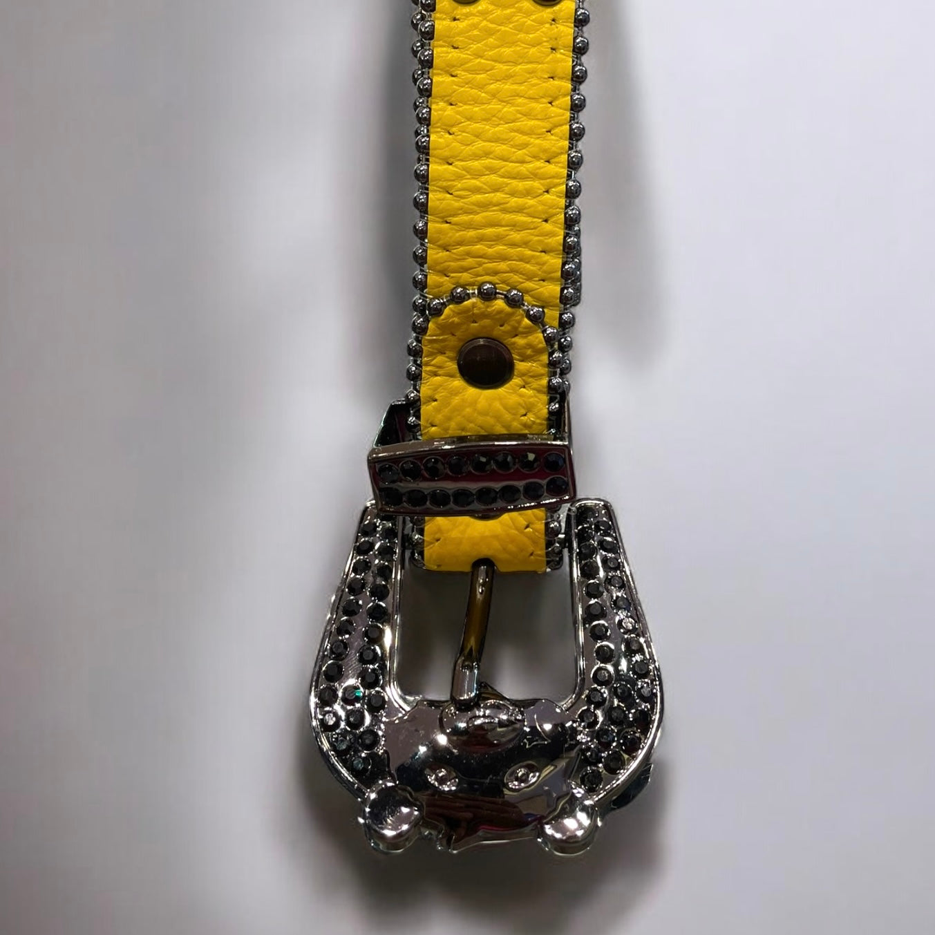 kids yellow leather belt with black rhinestones