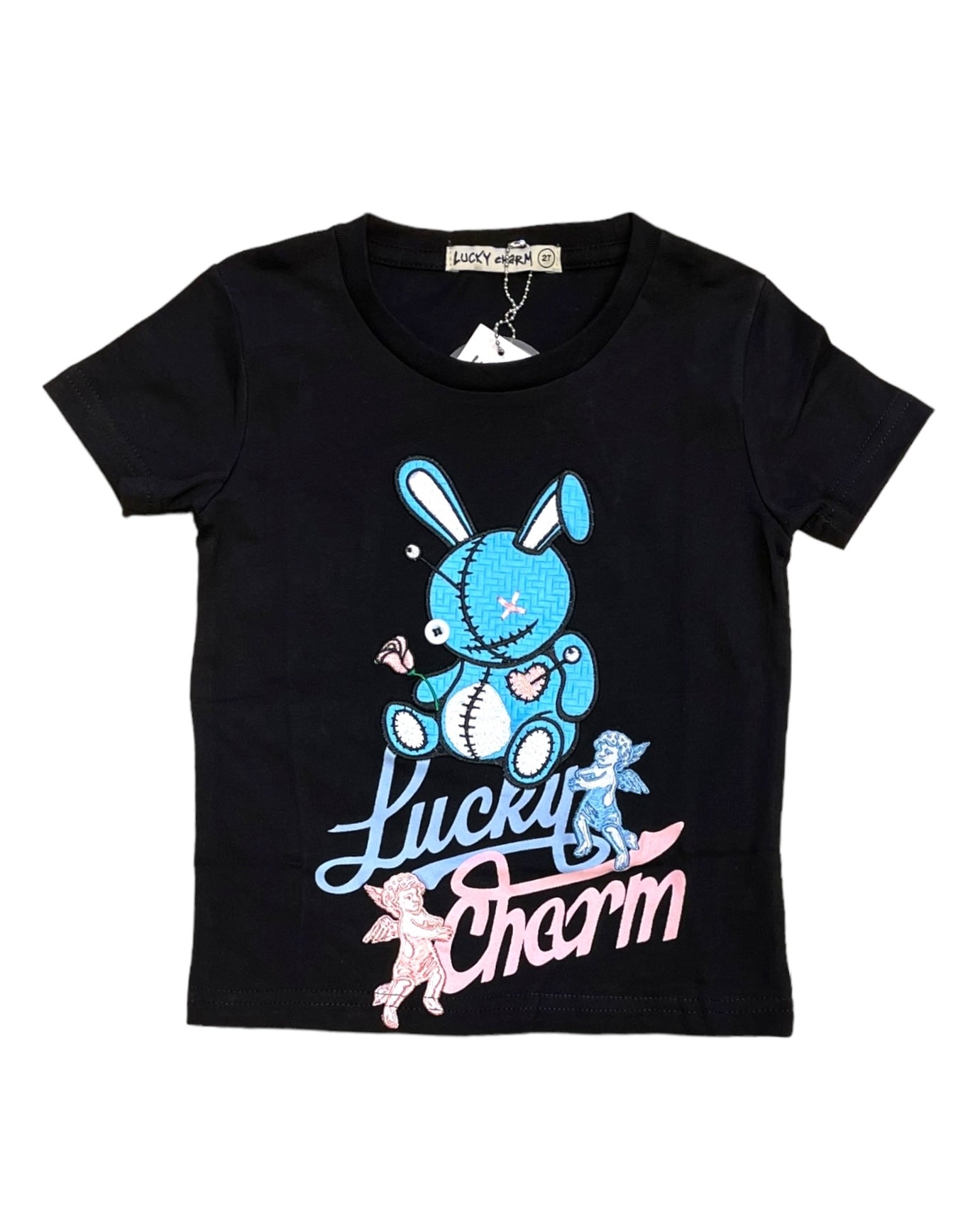 lucky charm angel tee in black for toddlers