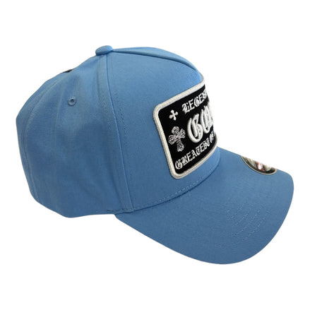 Blue cap with a patch on a white background