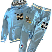 Light blue hoodie and pants set with 'Memphis Grizzlies' branding on a white background
