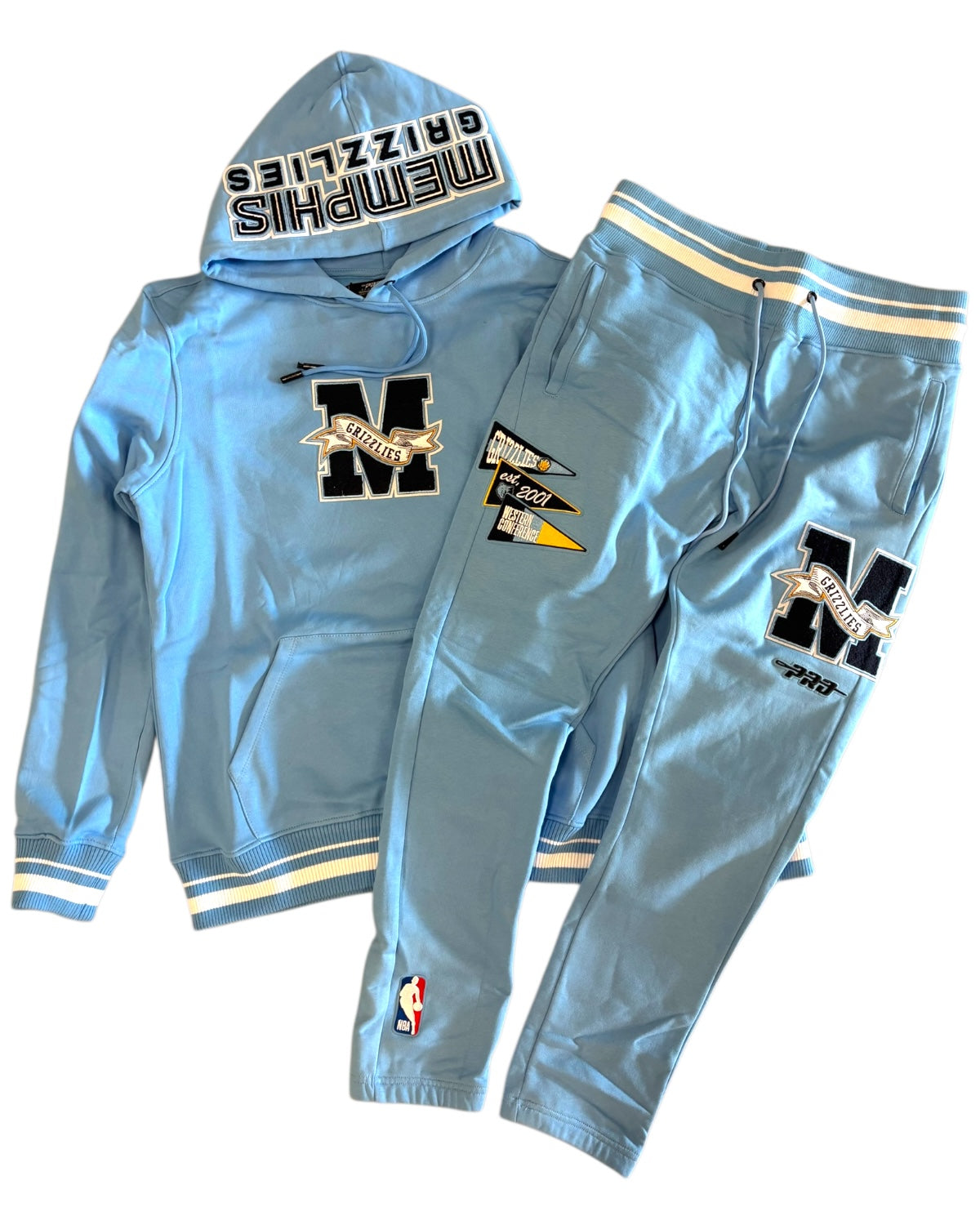 Light blue hoodie and pants set with 'Memphis Grizzlies' branding on a white background