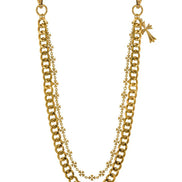 Gold chain with attached keychain on a white background