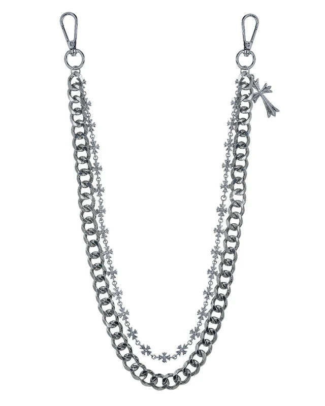 Silver chain with star charms on a white background