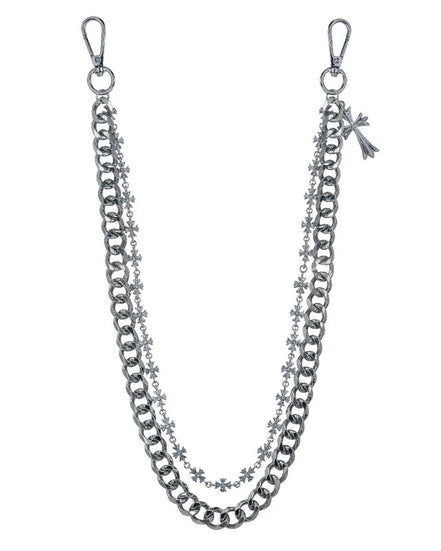 Silver chain with star charms on a white background