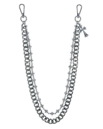 Silver chain with star charms on a white background