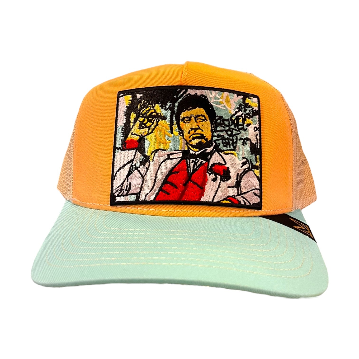 multi color tony montana trucker hat 