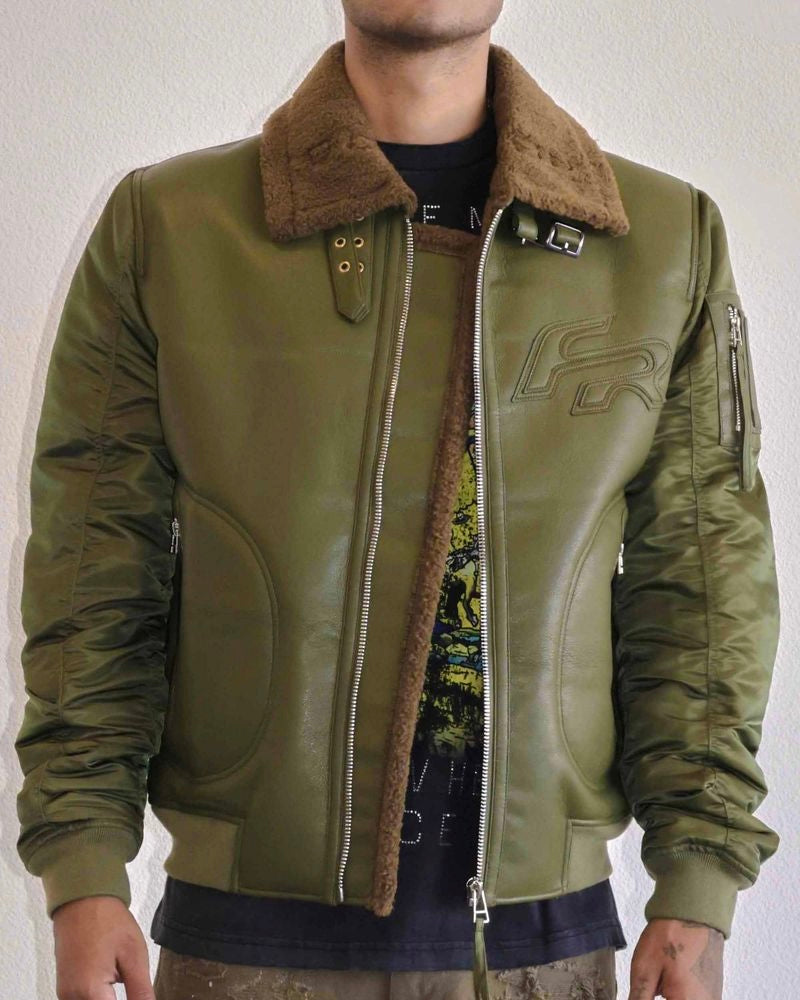 first row mustang bomber jacket in olive green