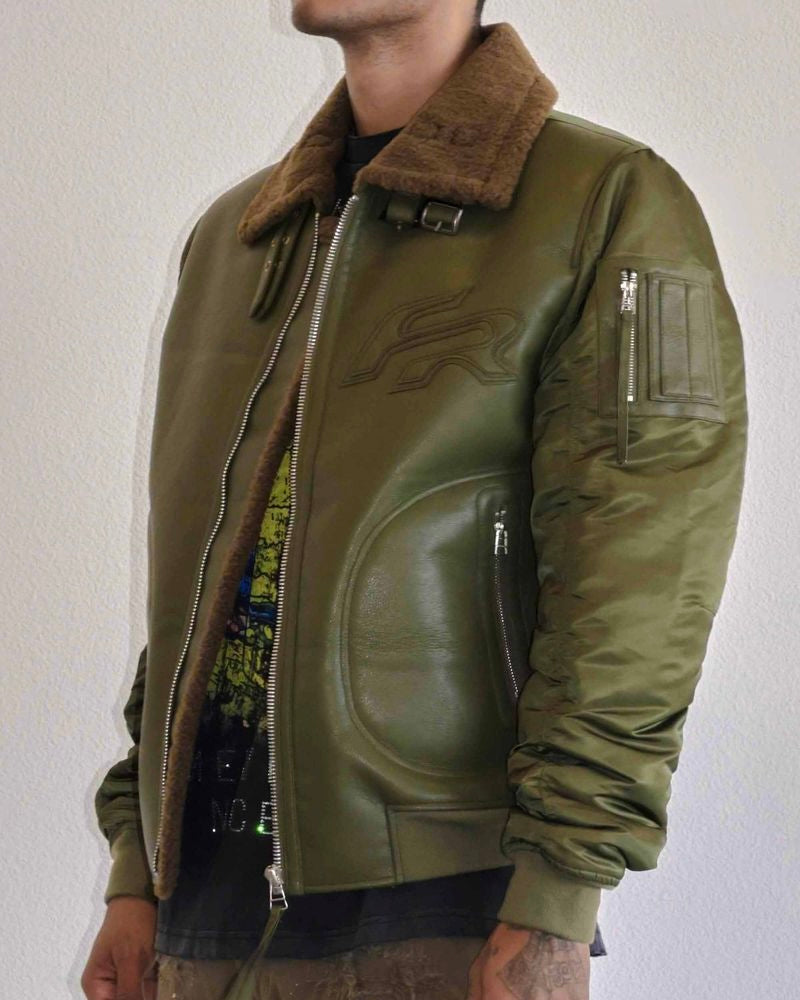 first row mustang bomber jacket in olive green