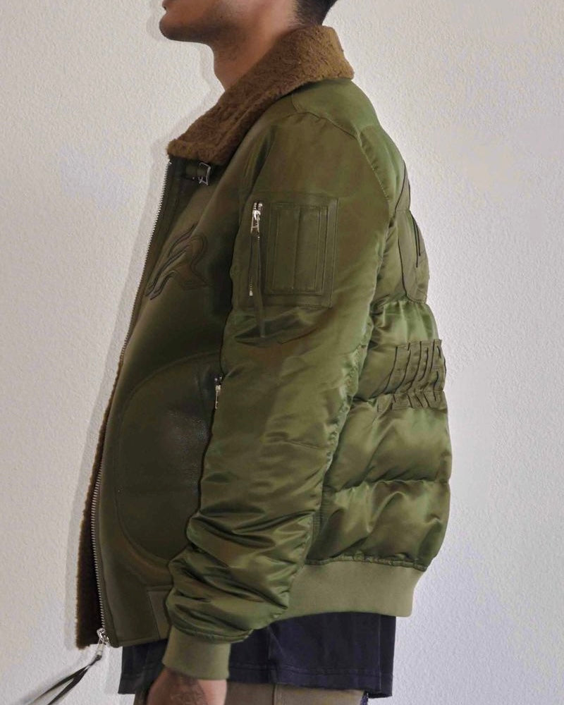 first row mustang bomber jacket in olive green