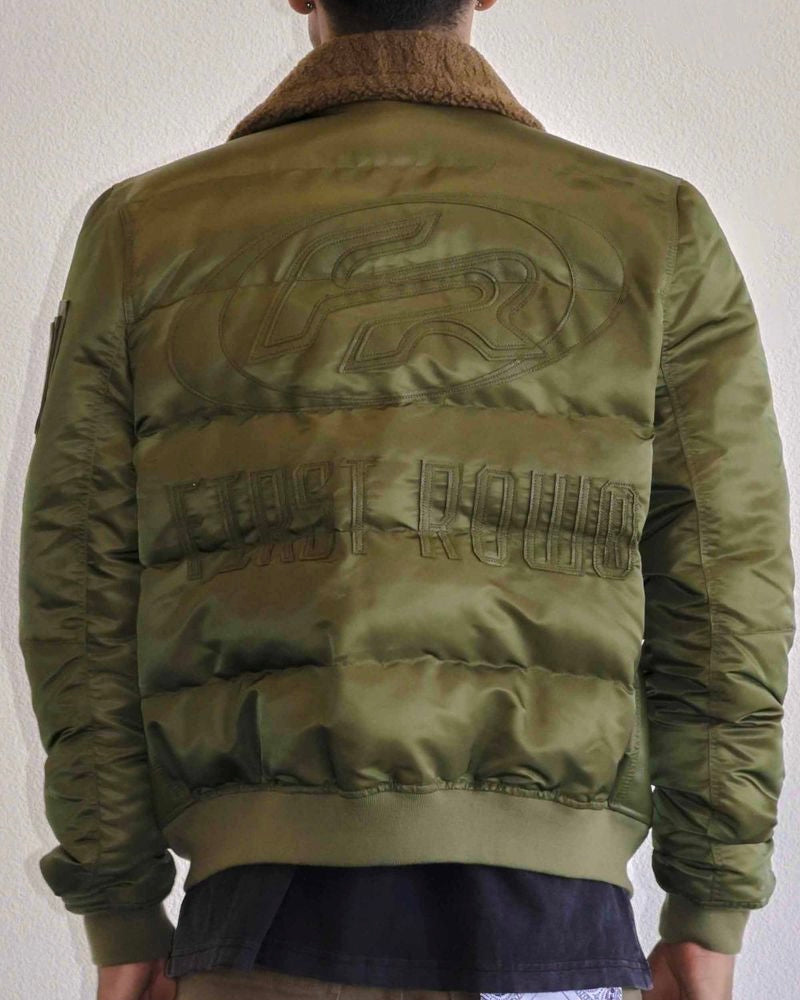 first row mustang bomber jacket in olive green