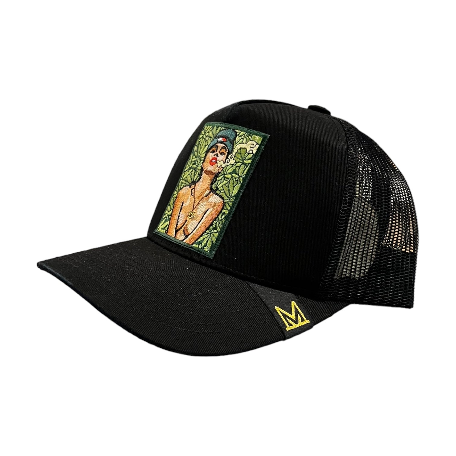 naked leaves trucker hat in black 