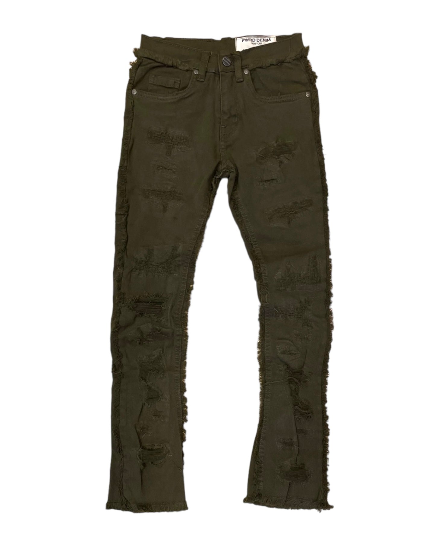 junior boys no end stacked pants in olive green