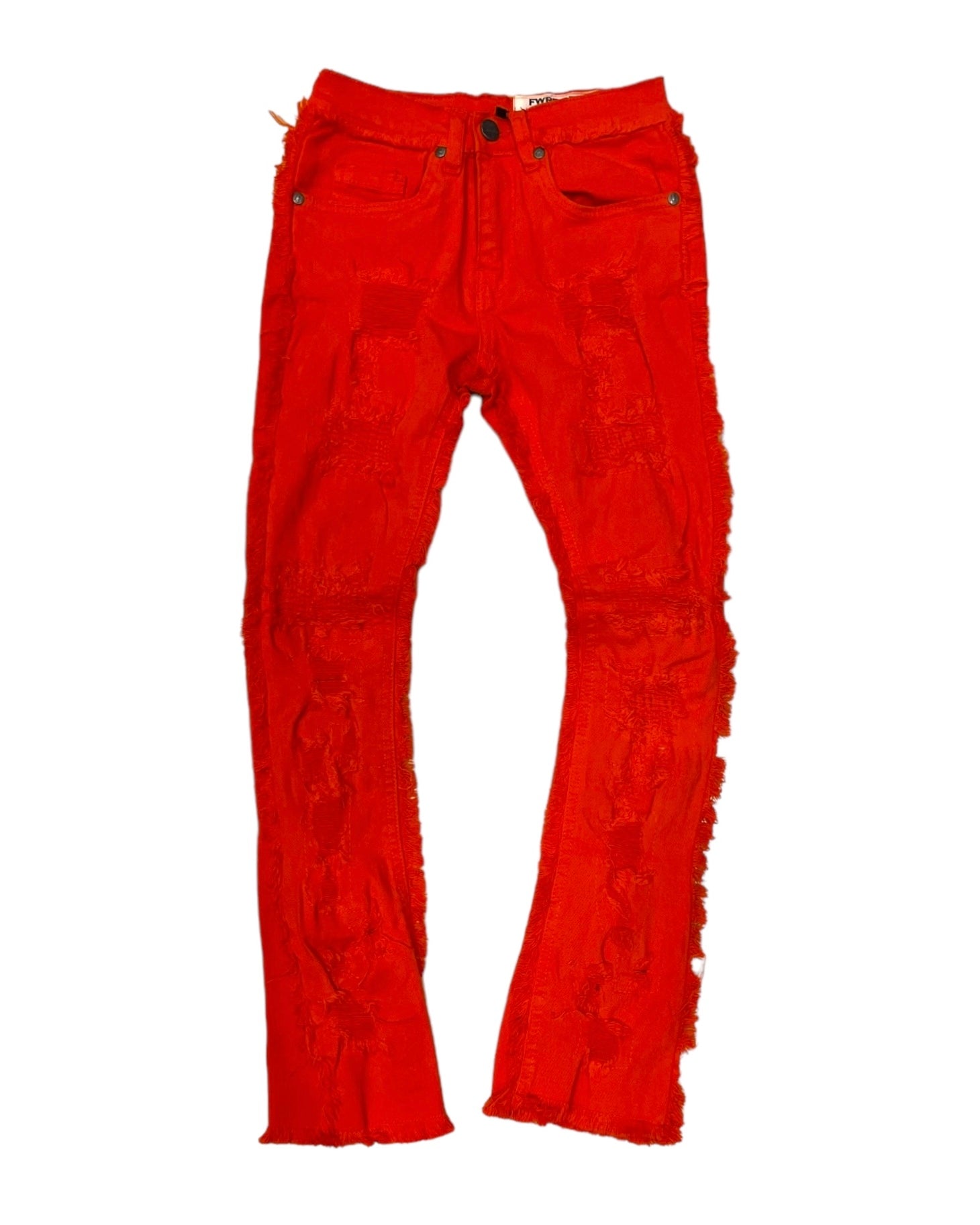 junior boys no end stacked jeans in orange