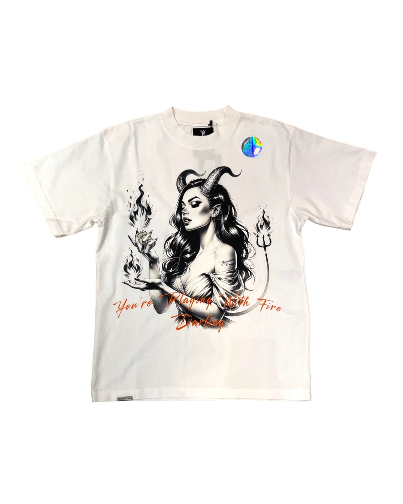 youre playing with fire graphic tee in white