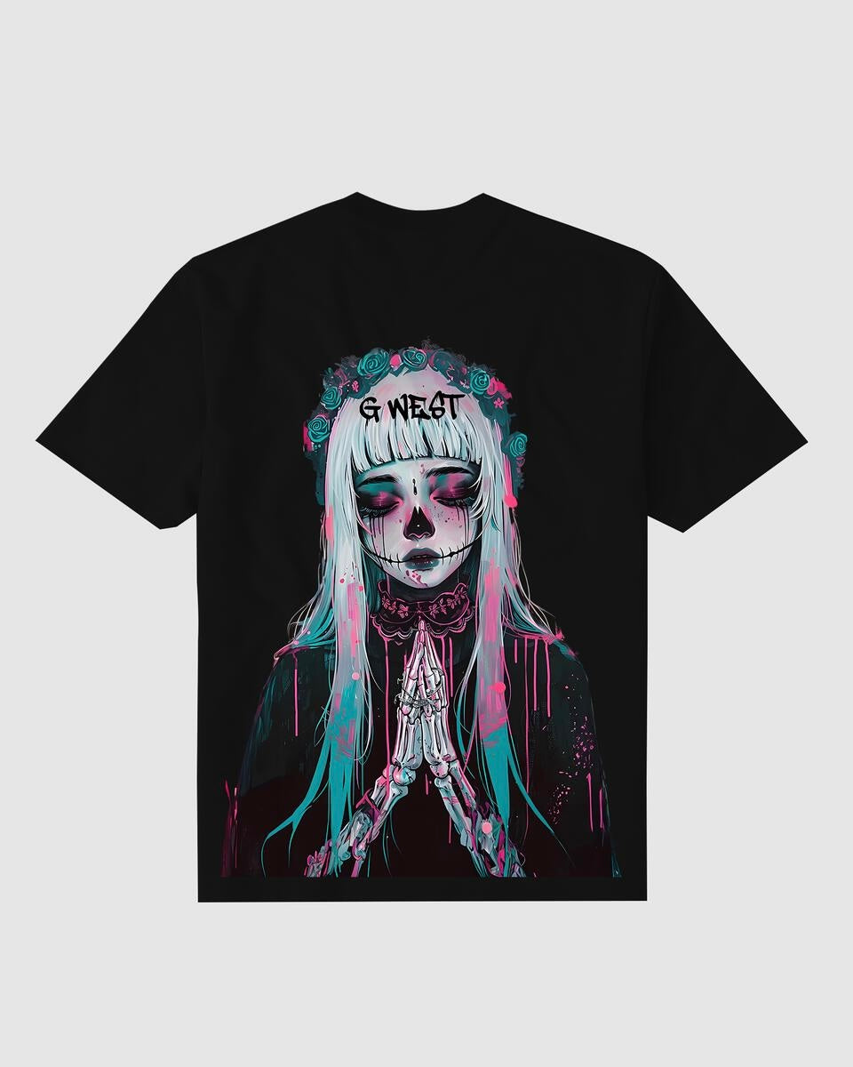 g west praying girl graphic tshirt in black