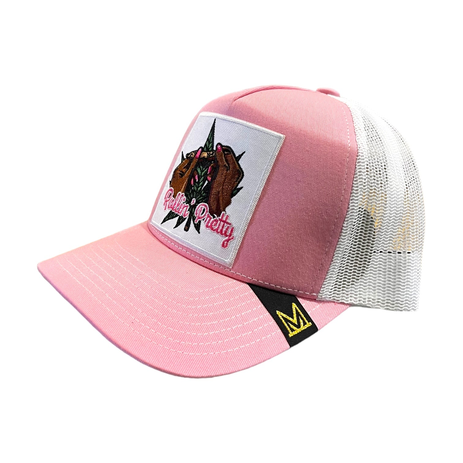 rollin pretty trucker hat in pink