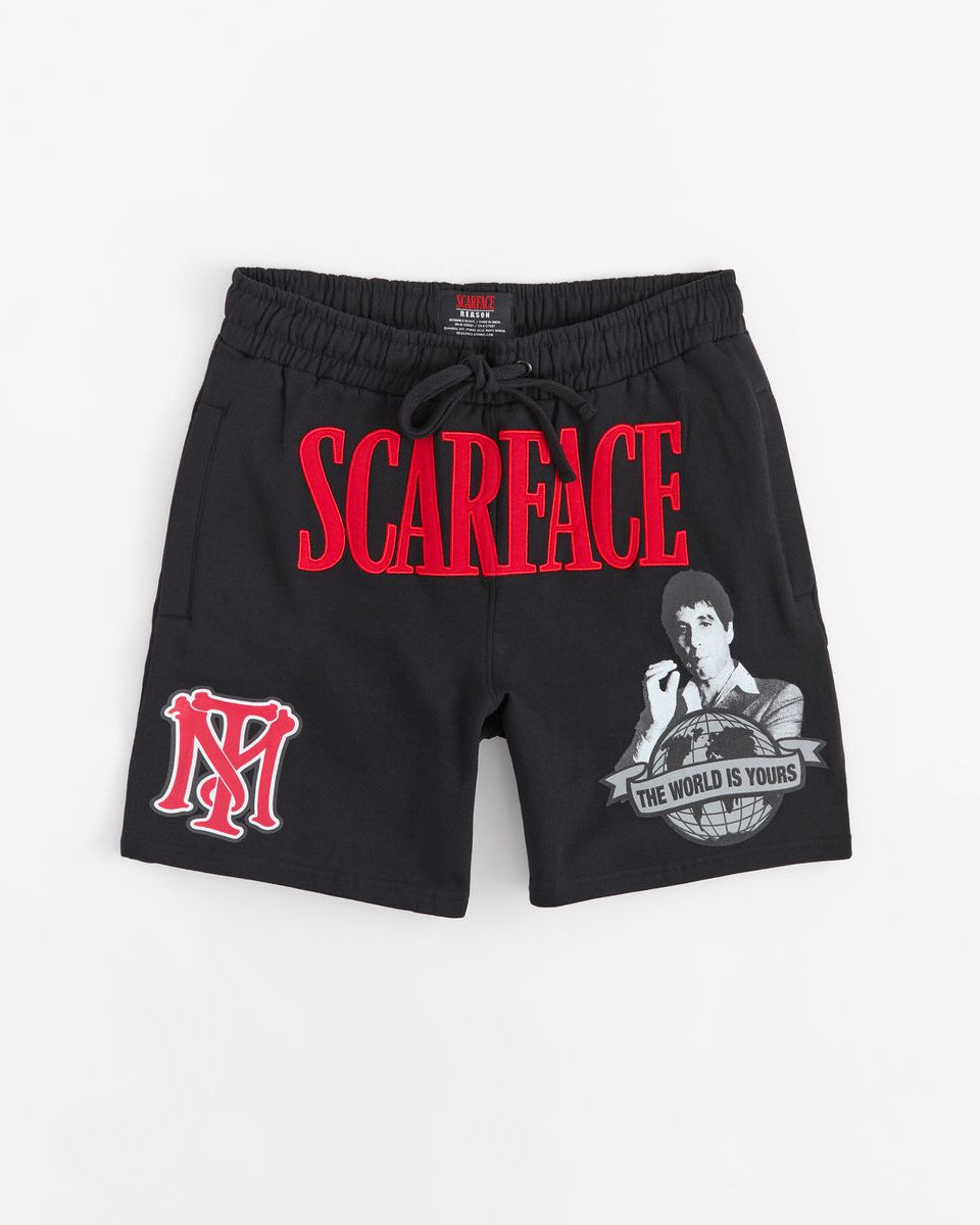 Reason Scarface fleece shorts in black 