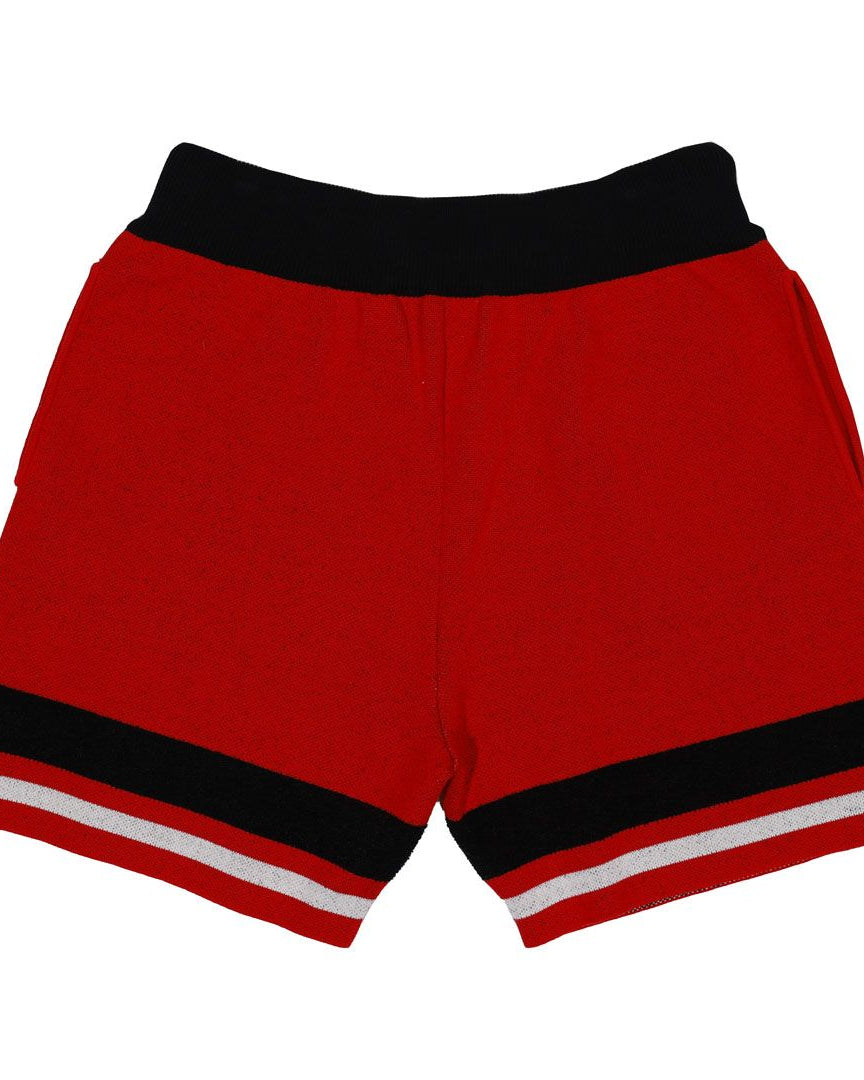 first row star varsity jacquard knit shorts in red