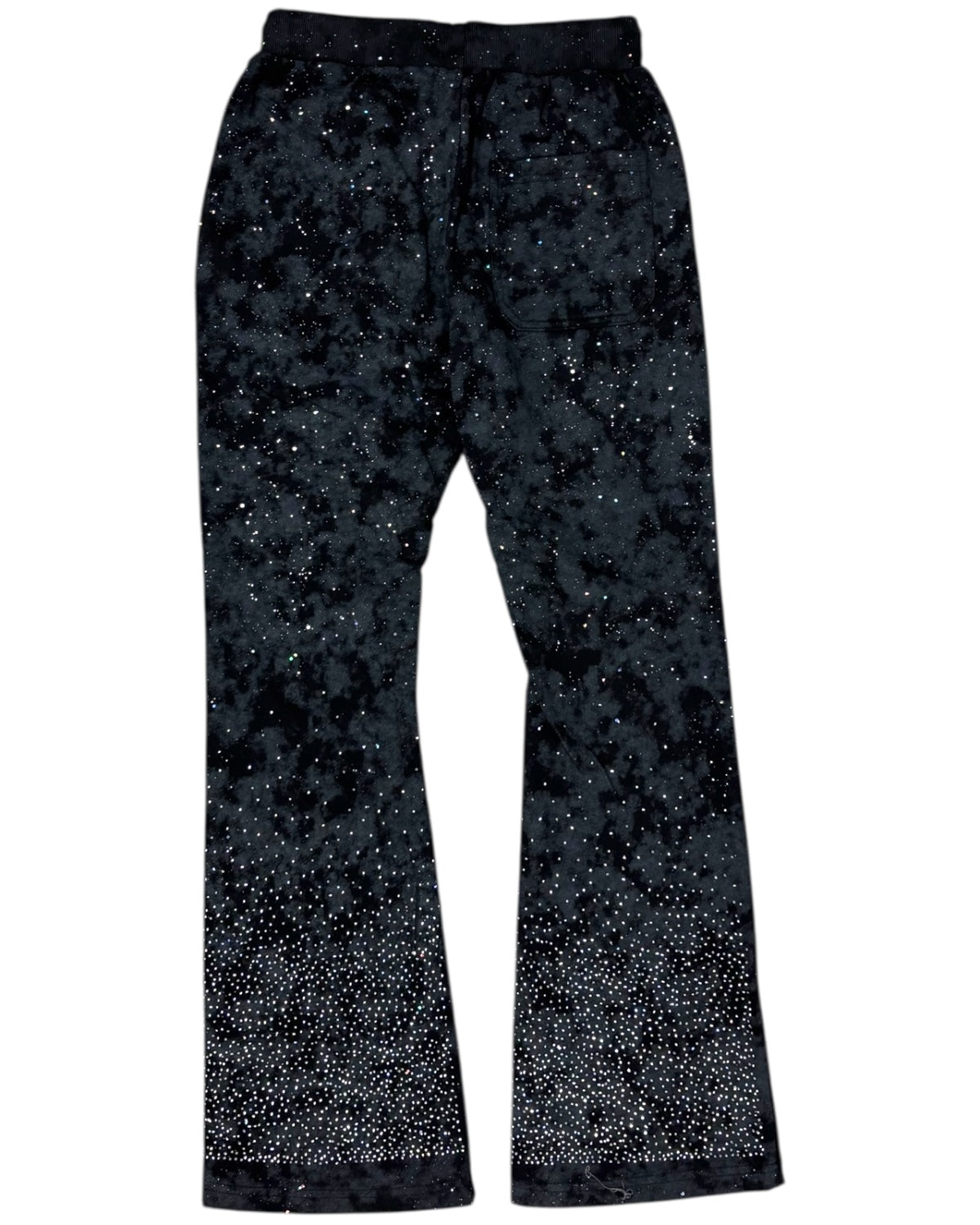 Black pants with a starry pattern on a white background