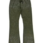 Green pants with glittery speckles on a white background