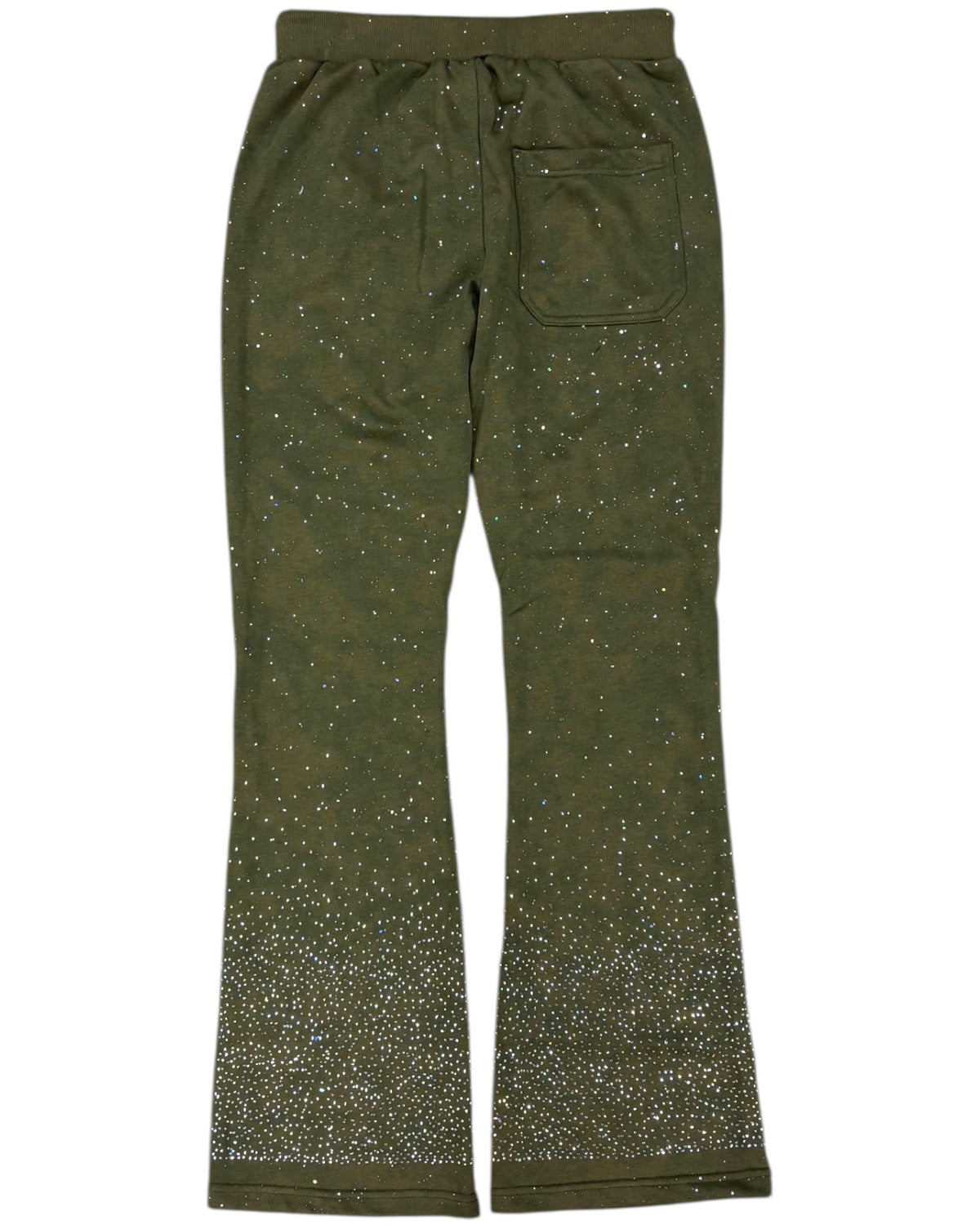 Green pants with a subtle pattern on a white background