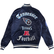 Navy blue jacket with Tennessee Titans logo and text on a white background