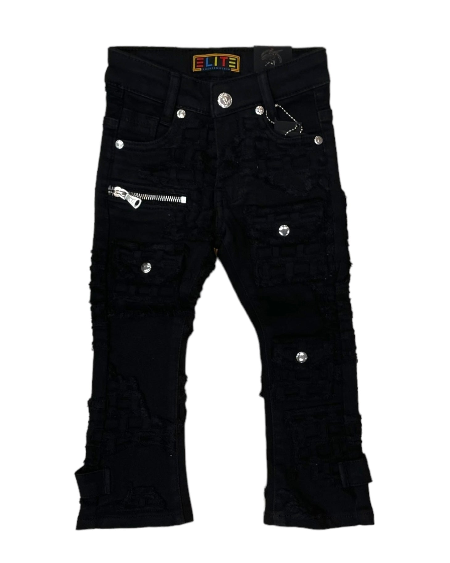 toddlers jet black cargo flare stacked jeans