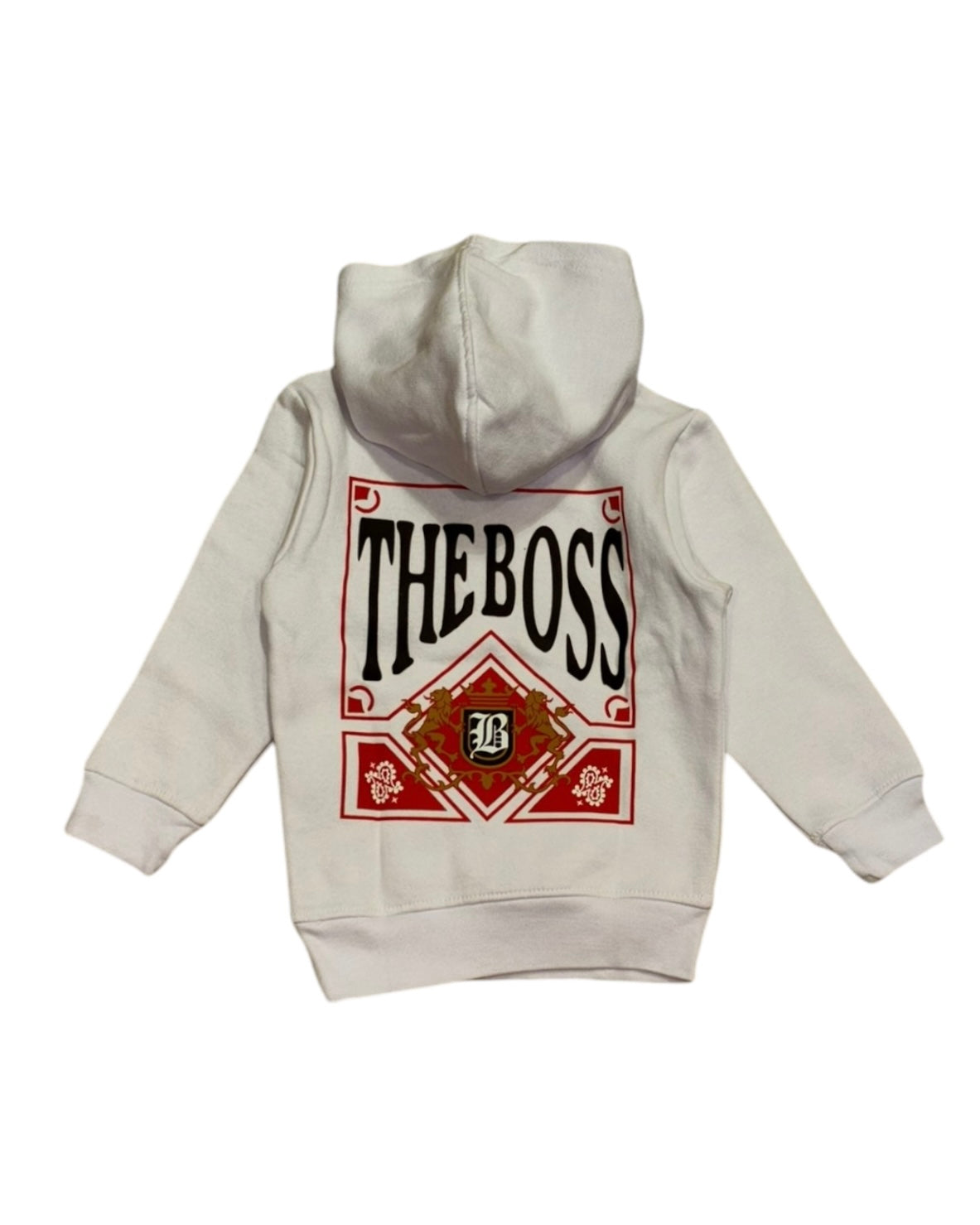 Toddler’s boss hoodie in white fleece 