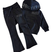 Black hoodie and pants set with 'See You in Paradise' text on a white background