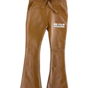 Brown pants with 'See You in Paradise' text on a white background