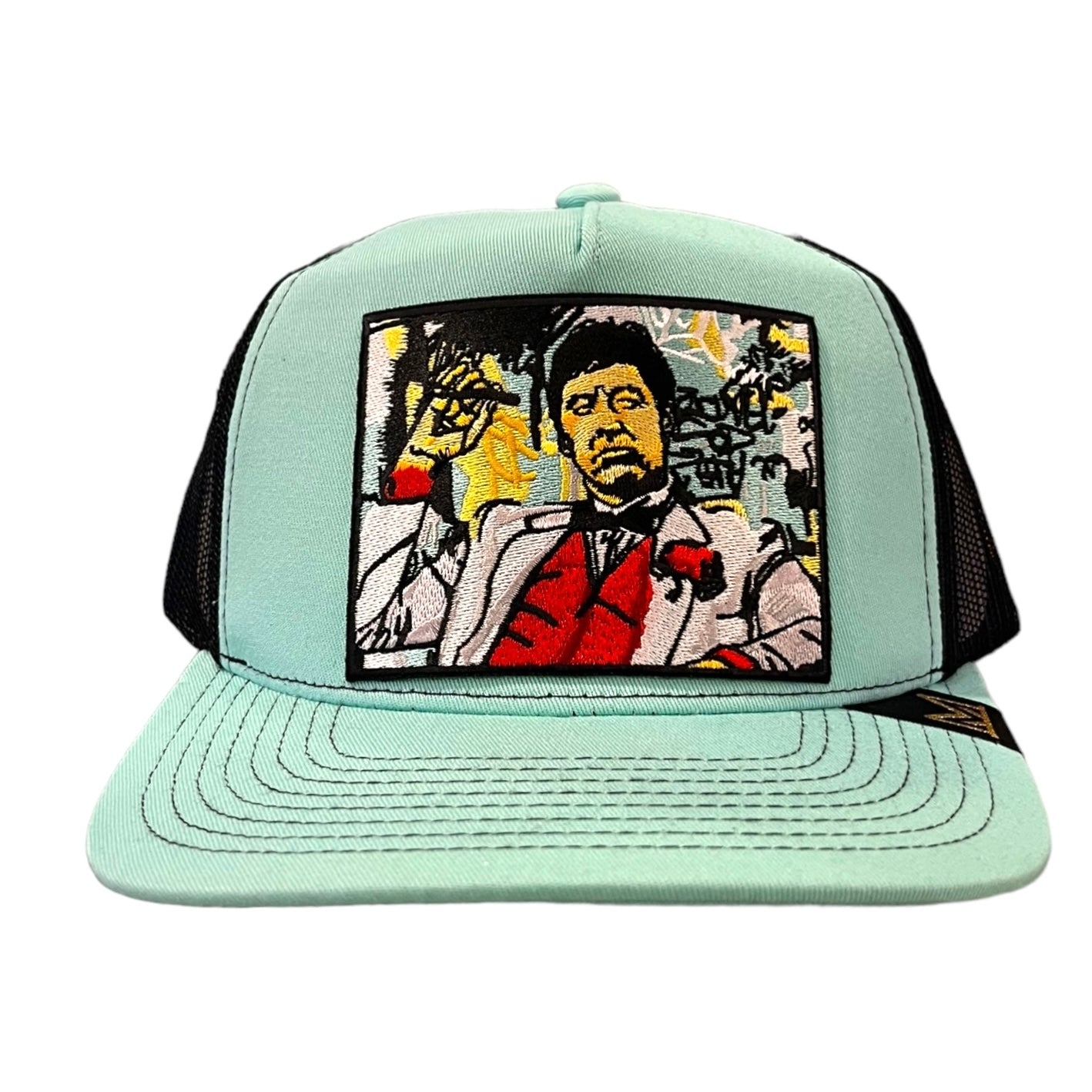 mint and black tony montana trucker hat