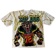 T-shirt with a bear graphic and 'Top Dog' text on a white background
