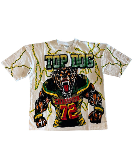 T-shirt with a bear graphic and 'Top Dog' text on a white background