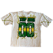 White t-shirt with 'Top Dog 80' graphic design on a white background