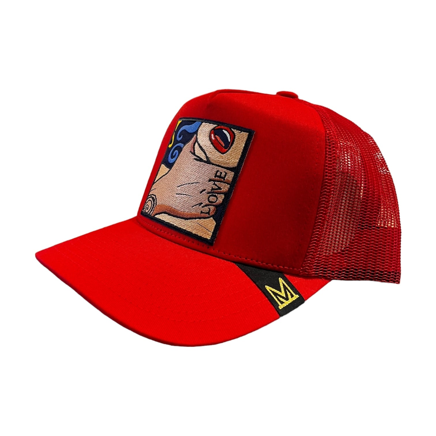 tough love trucker hat in red 