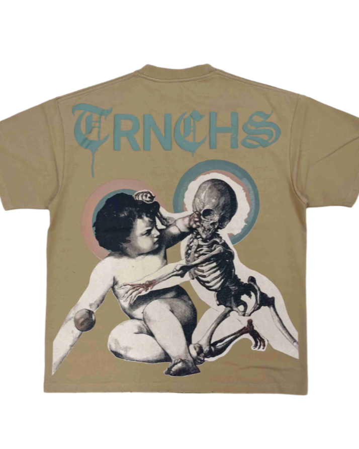 two graves tee by the brand TRNCHS in khaki 