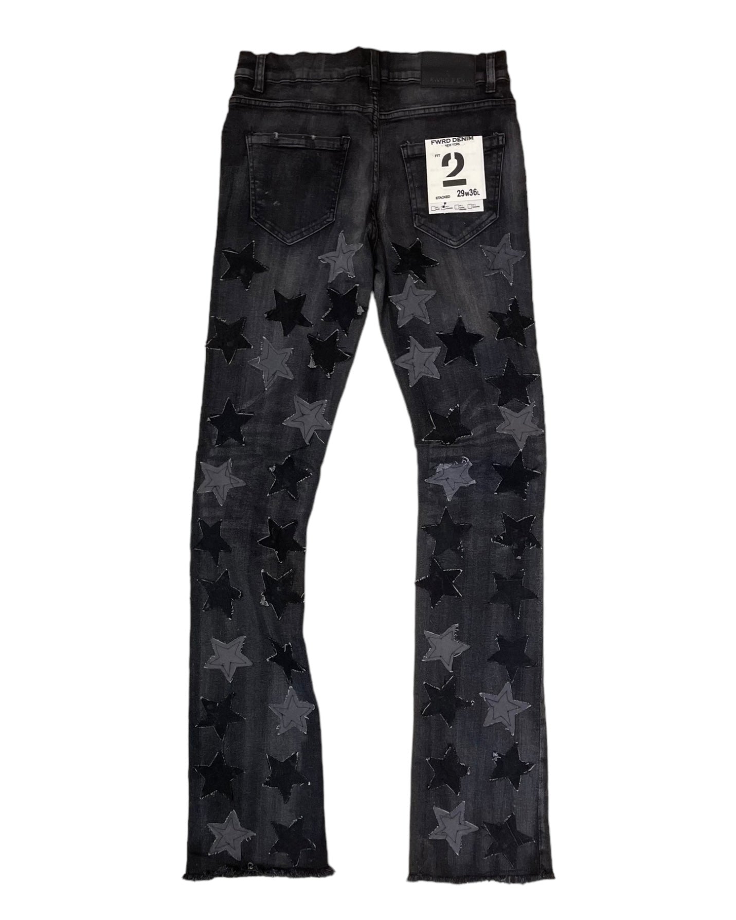 washed black starry stacked jeans