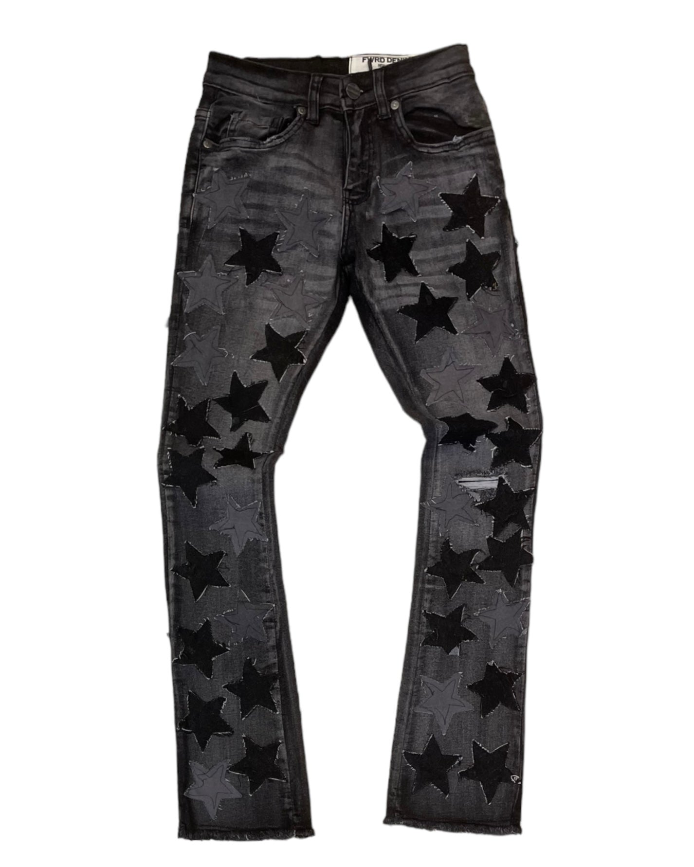 washed black starry stacked jeans for junior boy