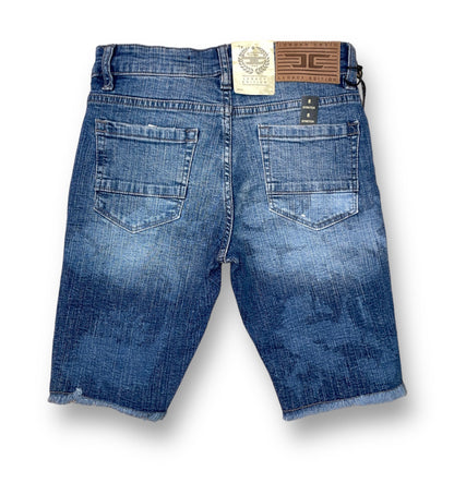 Boy’s Distressed Denim Motto Patched Jean Shorts